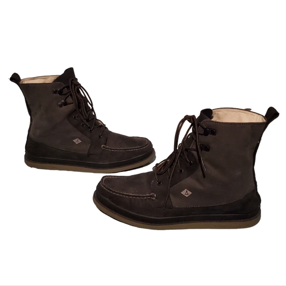 Sperry Top-Sider Black Leather Moc-Toe Combat Ankle Boots Men's Size 10.5M - Picture 6 of 11